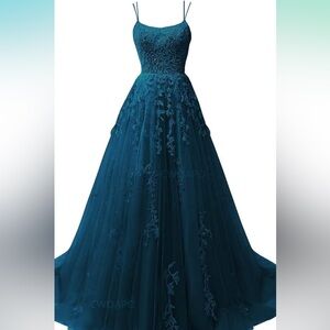Peacock Teal floor length ballroom dress